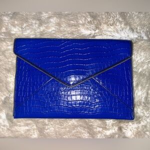 Rebecca Minkoff Leo Clutch Blue Crocodile Embossed Wallet